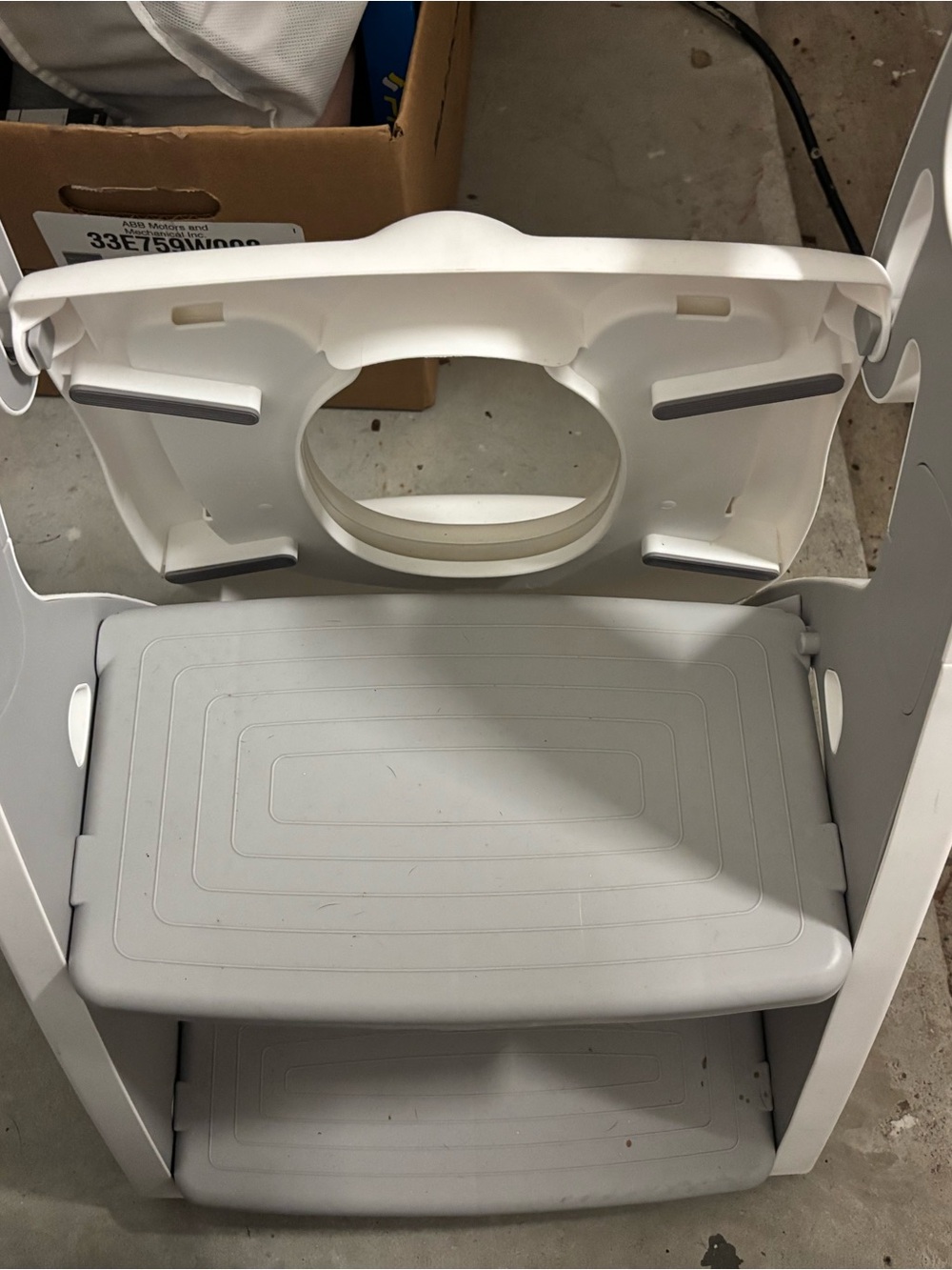 Kids White and Light Gray Two-Step Stool with Safety Handles